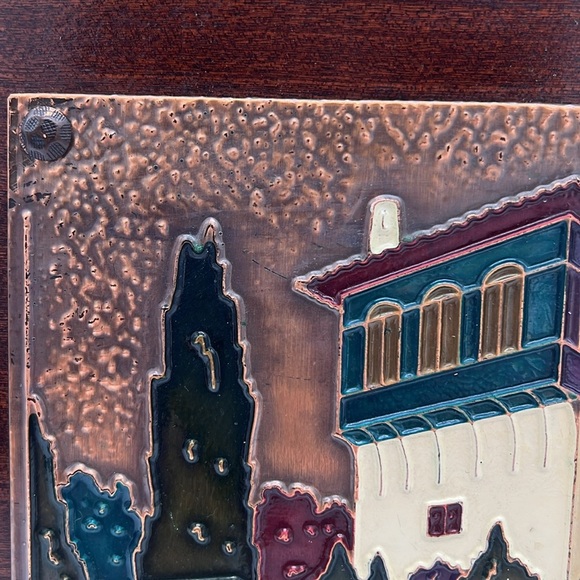 Vintage Handmade Greek Aethra Enameled Copper Wall Hanging with Wooden Frame - Picture 3 of 11